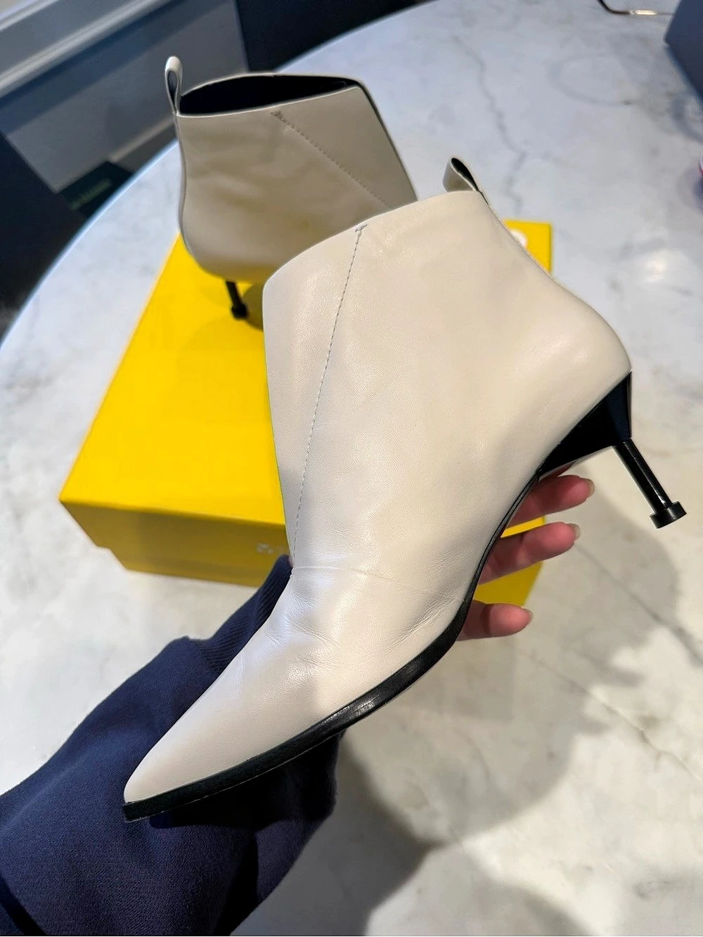 Mercedes Castillo Pointed-Toe Heeled Ankle Boots Cream Us 7.5 Like New — image 6 of 8